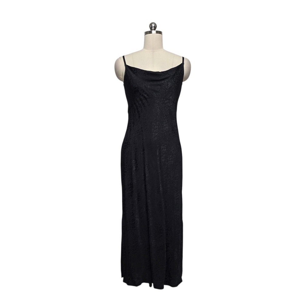 Anthropologie Black Jacquard Animal Print Cowl Neck Slip Midi Dress Women Size 4
